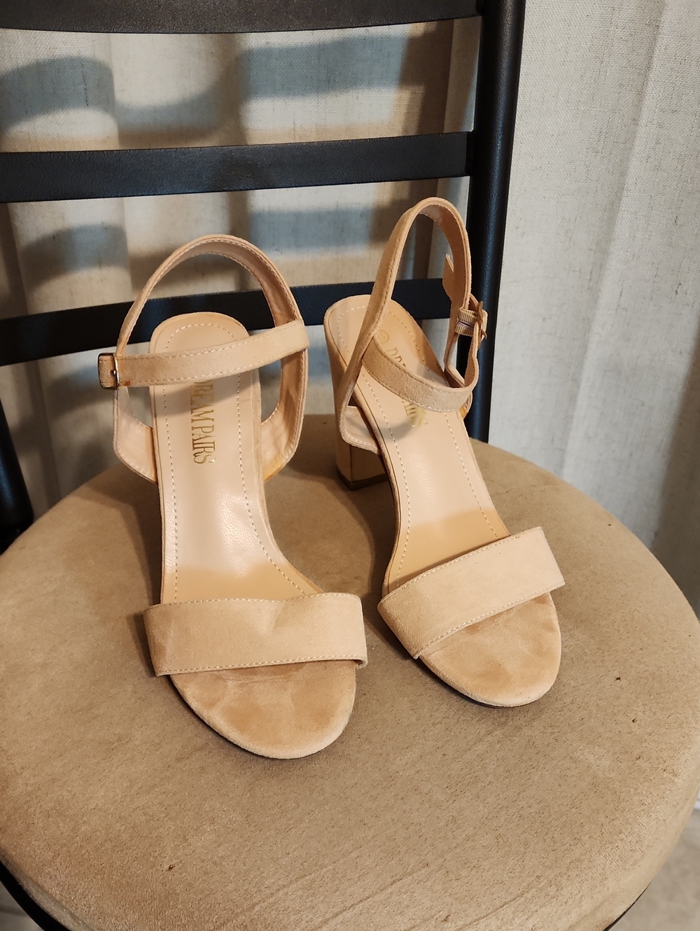 Dream Pairs Nude Suede Block Heel Sandals